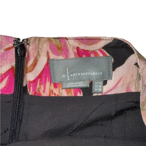 Anthropologie Pink & Black Floral Side-Slit Midi Skirt - Size 10 - Picture 7 of 8